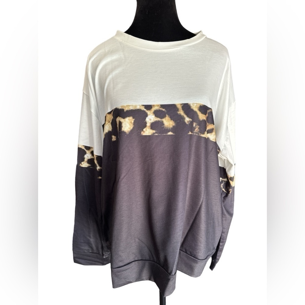 Pixie Lady Leopard Color Block Crewneck Sweatshirt - Size 2X - NWT